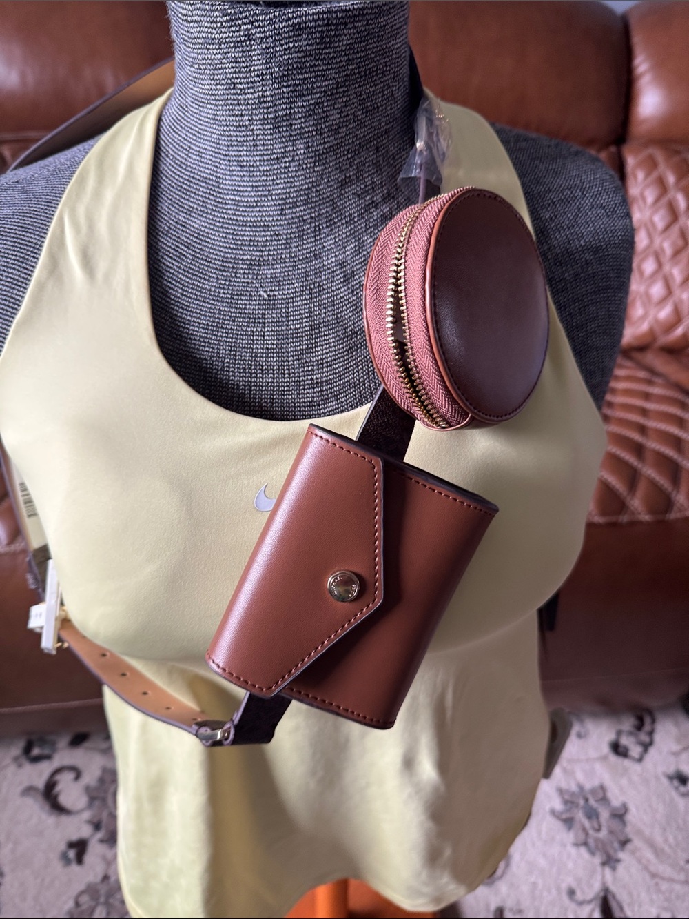 Michael Kors Brown Leather Belt with White Logo Tag
